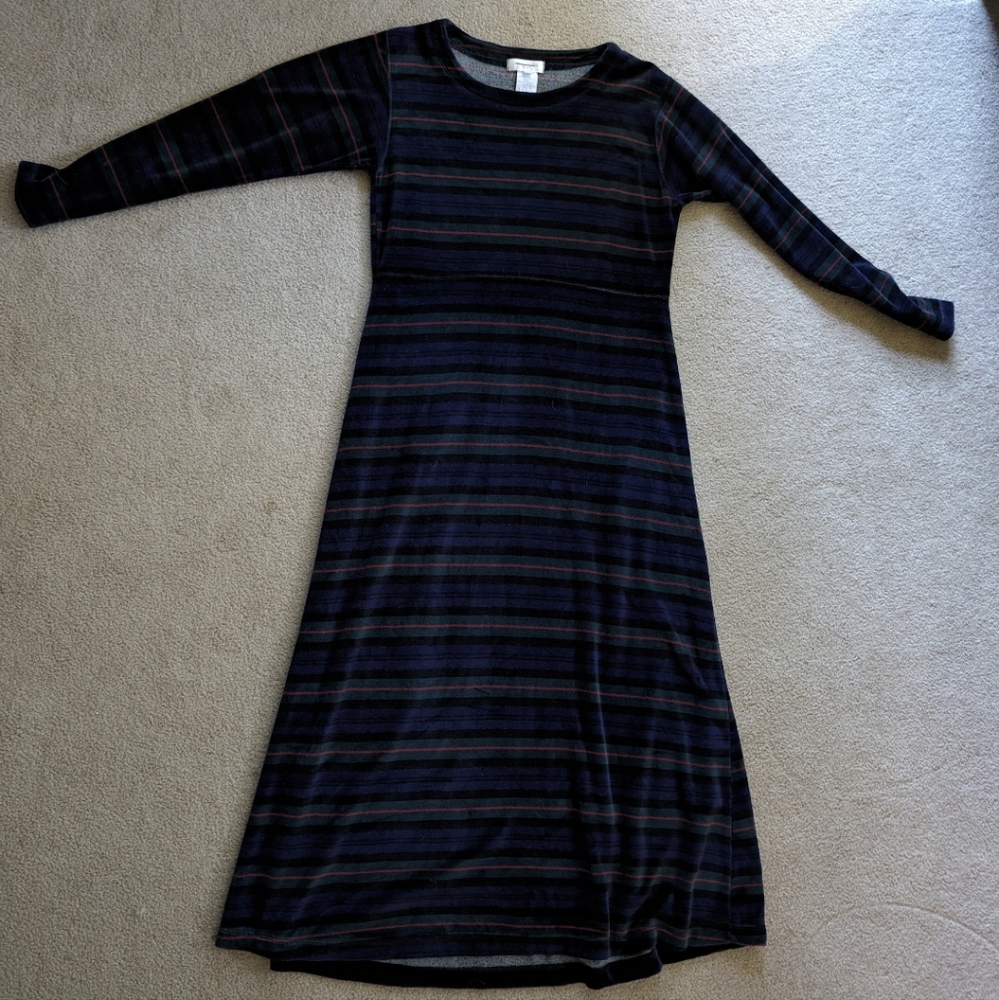 Jones New York Velvet Striped Long Sleeve Dress